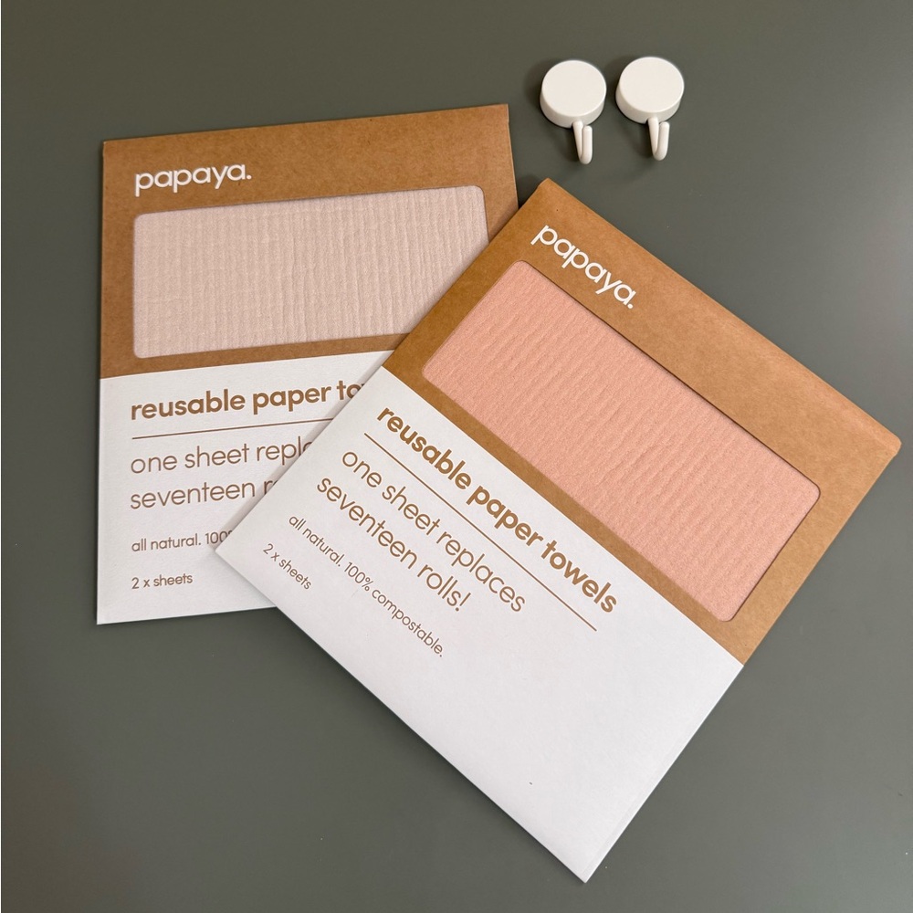 Brand New Papaya Reusable Paper Towels – 4-Pack with 2 Hooks